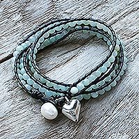 Leather and amazonite wrap bracelet,