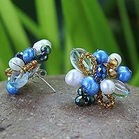 Cultured pearl flower earrings,