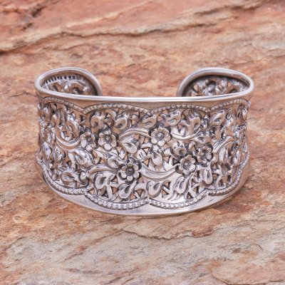 Sterling silver cuff bracelet, Wild Daisies