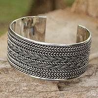Sterling silver cuff bracelet Wicker Weave Thailand
