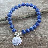 Lapis lazuli beaded bracelet, 'Sukhasana Happiness' - Handcrafted Lapis Lazuli Yoga Bracelet