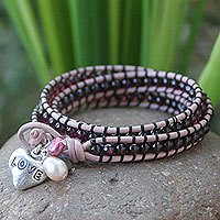 Garnet and pearl wrap bracelet,