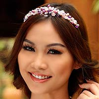 Pearl and amethyst flower headband Lavender Romance Thailand