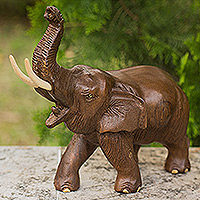 Wood sculpture, 'Elephant Delight' - Artisan Crafted Wood Sculpture