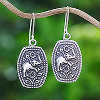 Sterling silver flower earrings, 'Elephant Roses' - Sterling silver flower earrings