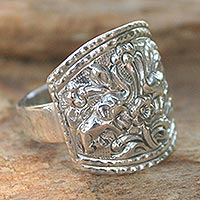 Sterling silver cocktail ring, 'Spring Elephants' - Sterling Silver Cocktail Ring