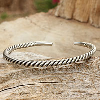Men's sterling silver cuff bracelet, 'Thai Swirl' - Men's Artisan Crafted Sterling Silver Cuff Bracelet