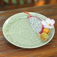 Celadon ceramic plate Wild Deer Thailand