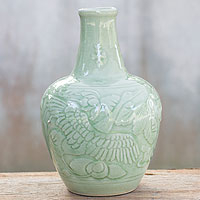 Celadon ceramic vase Graceful Swan Thailand