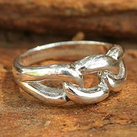 Sterling silver cocktail ring, 'Love Chain' - Unique Sterling Silver Band Ring