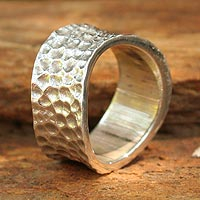 Sterling silver band ring, 'Moonlight Magic' - Handcrafted Sterling Silver Band Ring