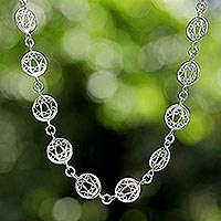 Sterling silver link necklace, 'Filigree Moon' - Sterling Silver Filigree Necklace