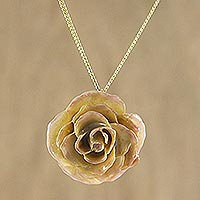 Natural rose pendant necklace, 'Pink Caress' - Natural Flower Pendant Necklace from Thailand