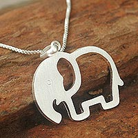 Sterling silver pendant necklace, 'Moonlit Elephant' - Artisan Crafted Sterling Silver Pendant Necklace