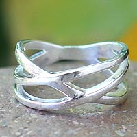 Sterling silver band ring, 'Fervent Embrace' - Handcrafted Modern Sterling Silver Band Ring