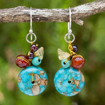 Carnelian and garnet cluster earrings, Green Earth