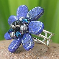 Lapis lazuli and pearl cocktail ring,