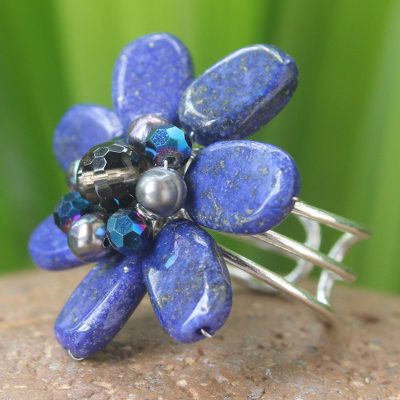 Beaded Lapis Lazuli Cocktail Ring