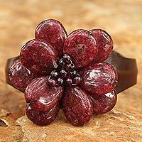 Garnet and leather cuff bracelet,