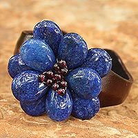 Garnet and leather cuff bracelet,