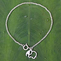 Sterling silver charm bracelet, 'Moonlit Elephant' - Unique Sterling Silver Elephant Charm Bracelet