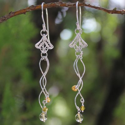 Pearl and citrine flower earrings, Filigree Tulips