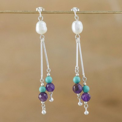 Pearl and amethyst dangle earrings, Sweet Calm