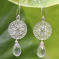 Rose quartz flower earrings,