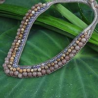 Labradorite and pink aventurine beaded necklace,