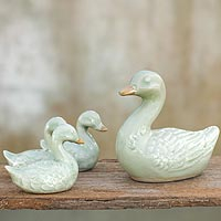 Celadon ceramic figurines Chiang Rai Ducklings set of 4 Thailand