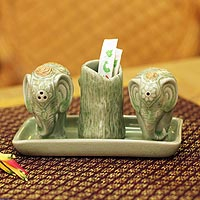 Celadon ceramic condiment set Elephant Soulmates Thailand