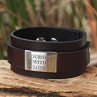 Leather and nickel wristband bracelet,
