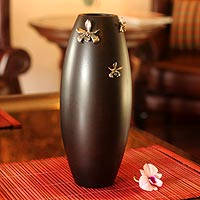 Mango wood vase Thai Orchids Thailand