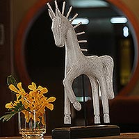 Mango wood sculpture White Siamese Horse Thailand