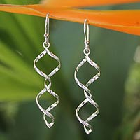 Sterling silver dangle earrings, 'Songkran Joy' - Handmade Sterling Silver Dangle Earrings