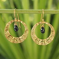 Gold plated onyx dangle earrings,