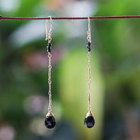 Gold plated onyx dangle earrings, 'Lanna Chimes' - Gold Plated Onyx Dangle Earrings