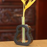 Mango wood and pewter vase, 'Daisy Trends' - Handcrafted Mango Wood Vase