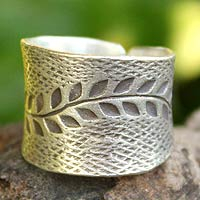 Sterling silver band ring, 'Leaf Garland' - Sterling Silver Band Ring