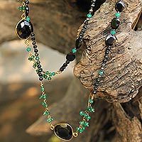 Onyx long beaded necklace,