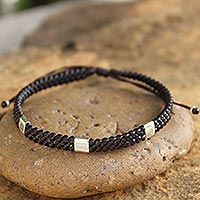 Silver accent wristband bracelet, 'Three Kingdoms' - Silver Braided Bracelet