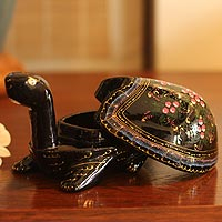 Lacquered wood box, 'Lucky Pink Turtle' - Lacquered Wood Decorative Box