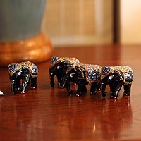 Lacquered wood figurines Four Young Elephants set of 4 Thailand