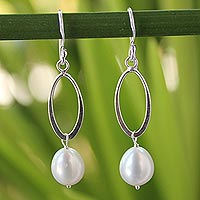 Cultured pearls dangle earrings, 'Dragon Love' - Sterling Silver and Pearl Dangle Earrings
