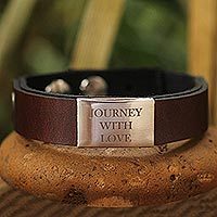 Leather and nickel wristband bracelet