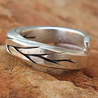 Men's silver wrap ring, 'Hill Tribe Braid' - Men's Silver Wrap Ring