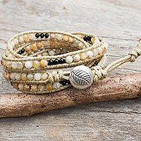Jasper and black agate wrap bracelet,