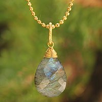 Gold vermeil labradorite pendant necklace,