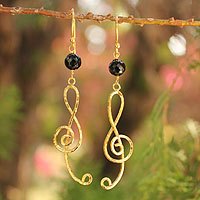 Gold vermeil onyx chandelier earrings,