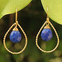 Gold vermeil lapis lazuli earrings,